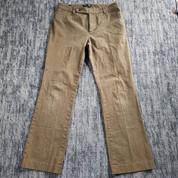 Lauren Ralph Lauren Chino Pants Women's 10 Brown Houndstooth Trousers Straight - Picture 1 of 13